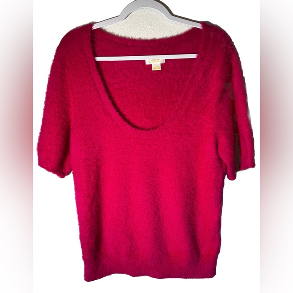 Anthropologie Maeve Rona Eyelash Sweater Tee in Hot Pink Size L - Picture 5 of 6